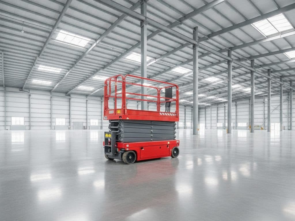 Plataforma elevadora de tijera en nave industrial